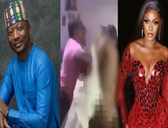Socialite, Seyi Vodi’s Wife Strips Alleged Sidechic, Moesha, After Nabbing Them in his Office (VIDEO)